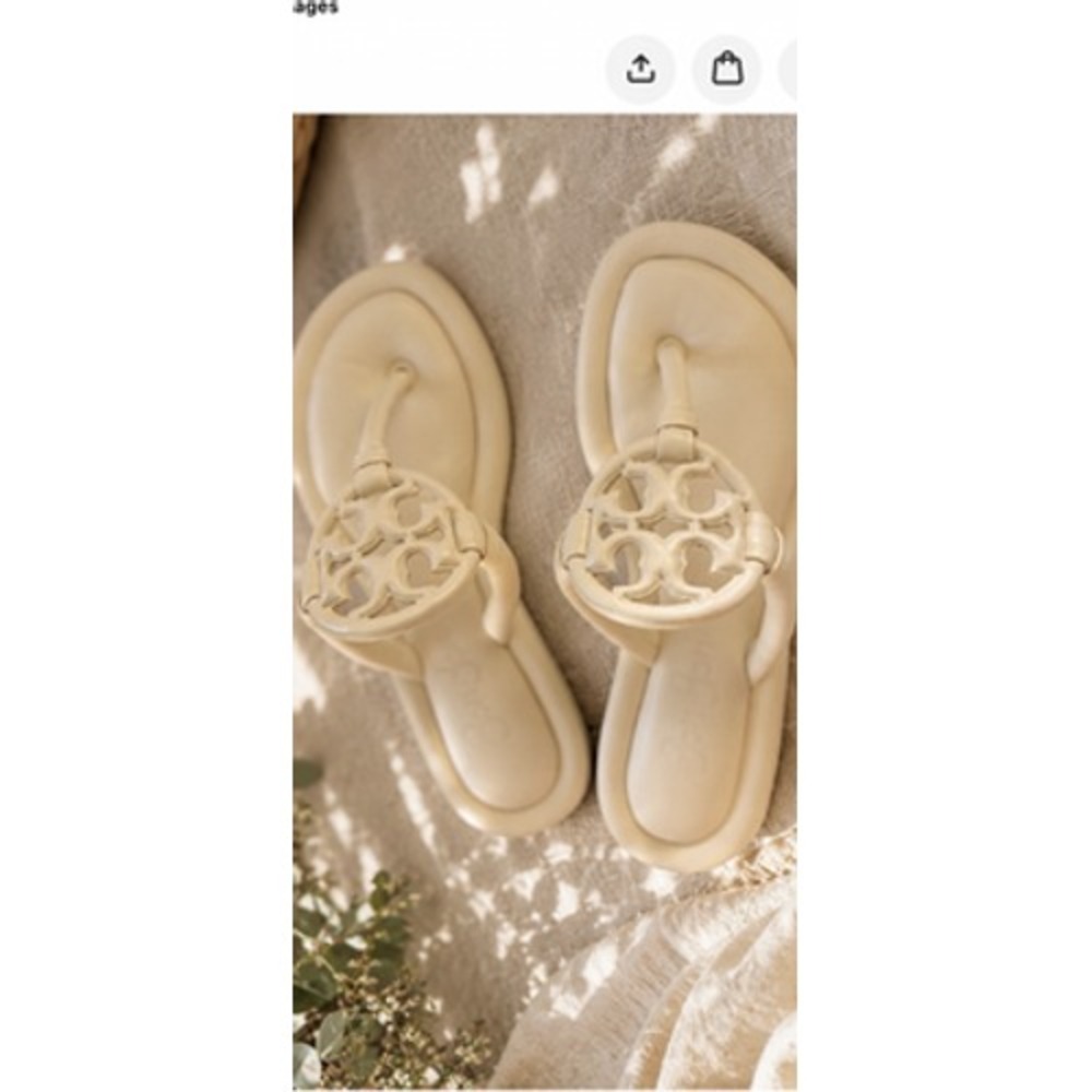 Tory Burch Bon Bon Sandals Shoes Womens Size 7 Yellow Logo Cutout Thong Leather